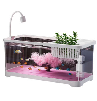 Tawatiler Fish Tank, 5 Gallon Fish Aquarium Start Kits, Fish Tank Starter Kit with Aquarium Light & Filter, Betta Fish Tank with Aquarium Decorations, Hydroponic Basket, Fishing Net, Pebbles