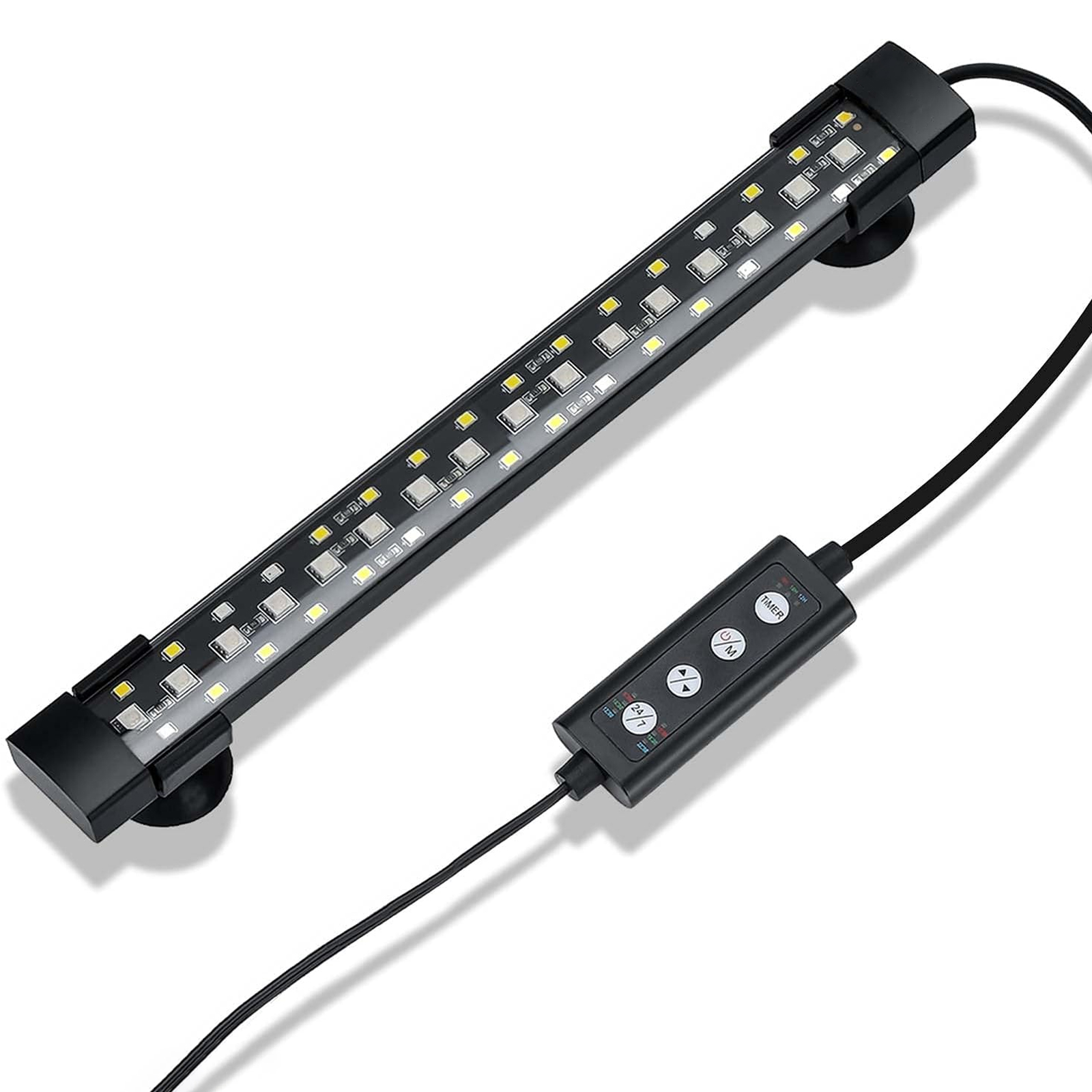 Tawatiler 24/7 Mode Submersible Aquarium LED Light, 6W Full Spectrum Hidden Fish Tank Light with 3 Rows Beads 7 Colors Auto on Off Sunrise-Daylight-Moonlight, Adjustable Timer Brightness