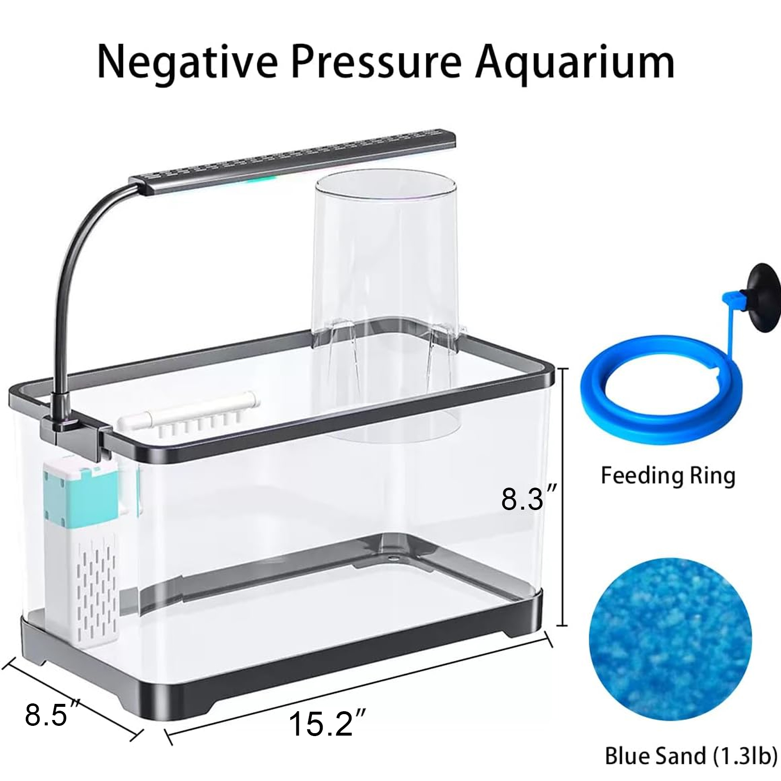 Tawatiler Negative Pressure Aquarium Fish Tank Kit, 4 Gallon Betta Fish Tank Starter Kit with Light, Heater, Filter, Blue Sand, Smart Fish Tank for Small Tropical Fish, Guppies, Goldfish, or Betta - Image 4