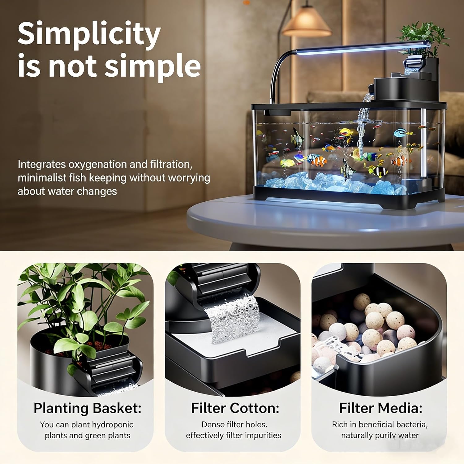 Tawatiler 4 Gallon Fish Tank, Aquarium Starter Kit with Filter and Light, All in One Small Fish Tank for Betta, Kids & Desktop Use - Image 4