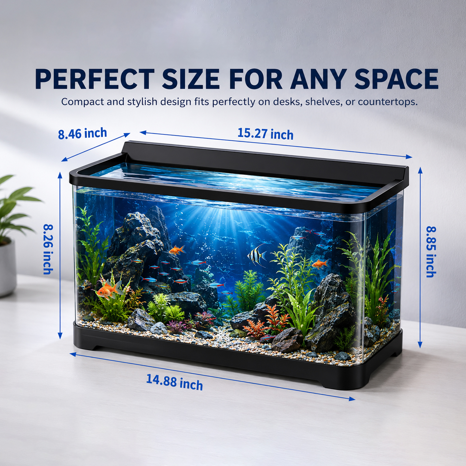 Tawatiler 4 Gallon Fish Tank, 6 in 1 Betta Fish Tank, Aquarium Starter Kit with LED Aquarium Light, 3 Modes Filter, Fishing Net, Crystal Stones, Background Poster - Image 6