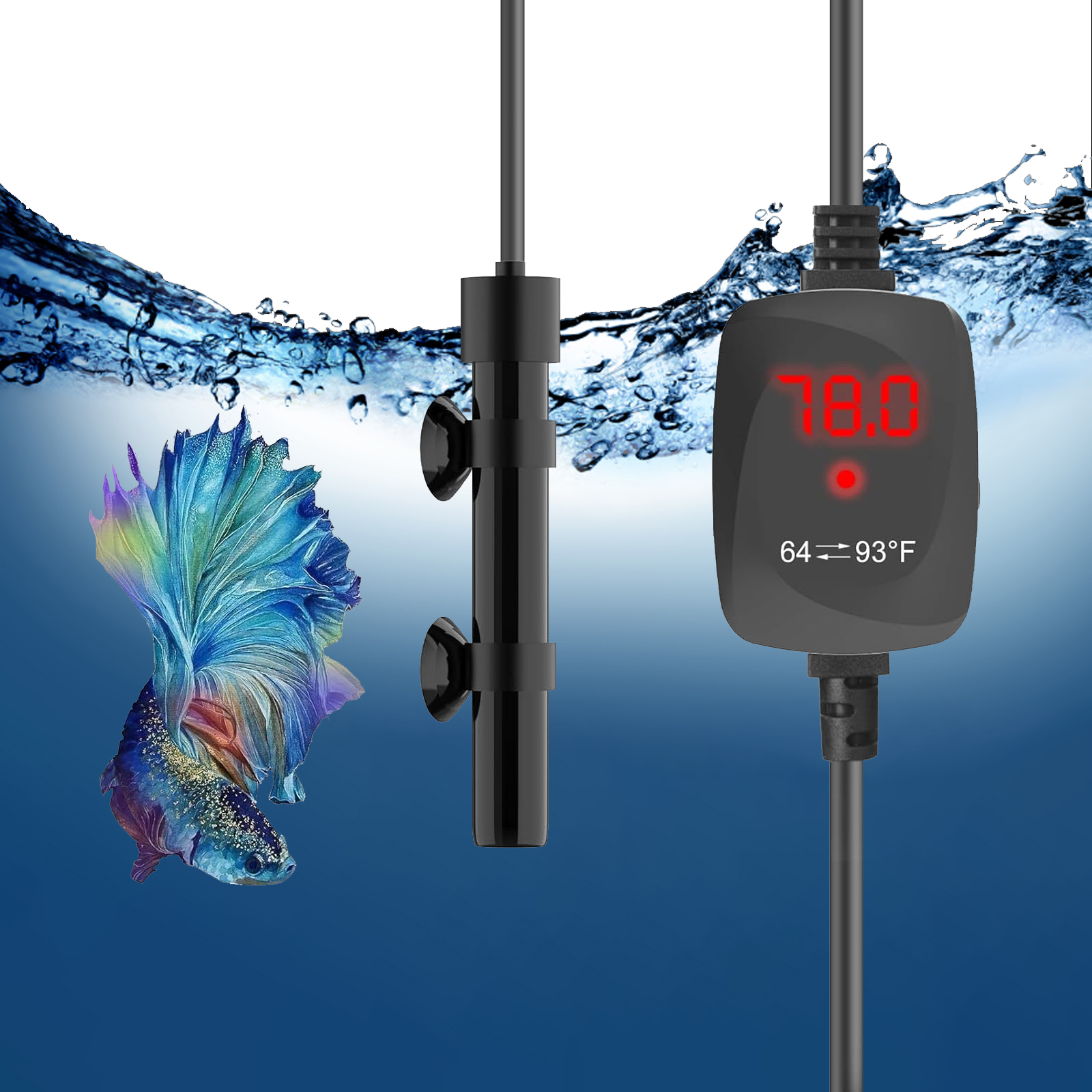 Tawatiler Super Mini Aquarium Heater Alumina Ceramic Betta Heater Adjustable Submersible Fish Heater Small Fish Tank Heater Turtle Heater with Digital Display Thermostat