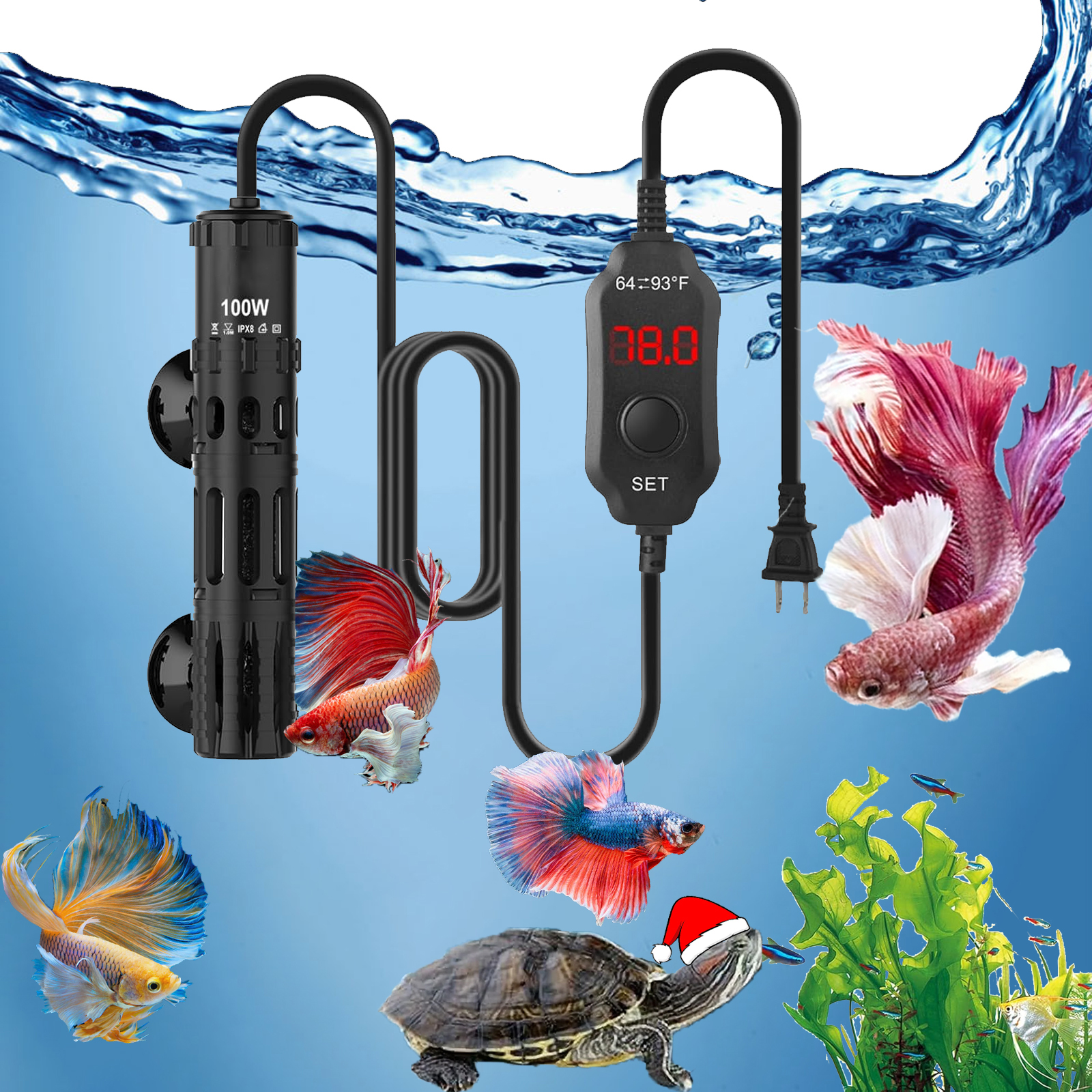 Tawatiler Aquarium Heaters, Fish Tank Heaters with LED Digital Display, Adjustable Submersible Water Heaters with Over-Temperature Protection & Automatic Power-Off