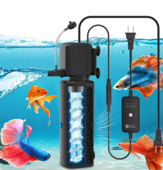 Tawatiler Aquarium Filter with U - V Light, 4 in 1 Fish Tank Filter with Timer for Green Water, Turtle Filter with Aeration & Rainfall Mode Green Water Cleaning Filter Pump for Aquarium