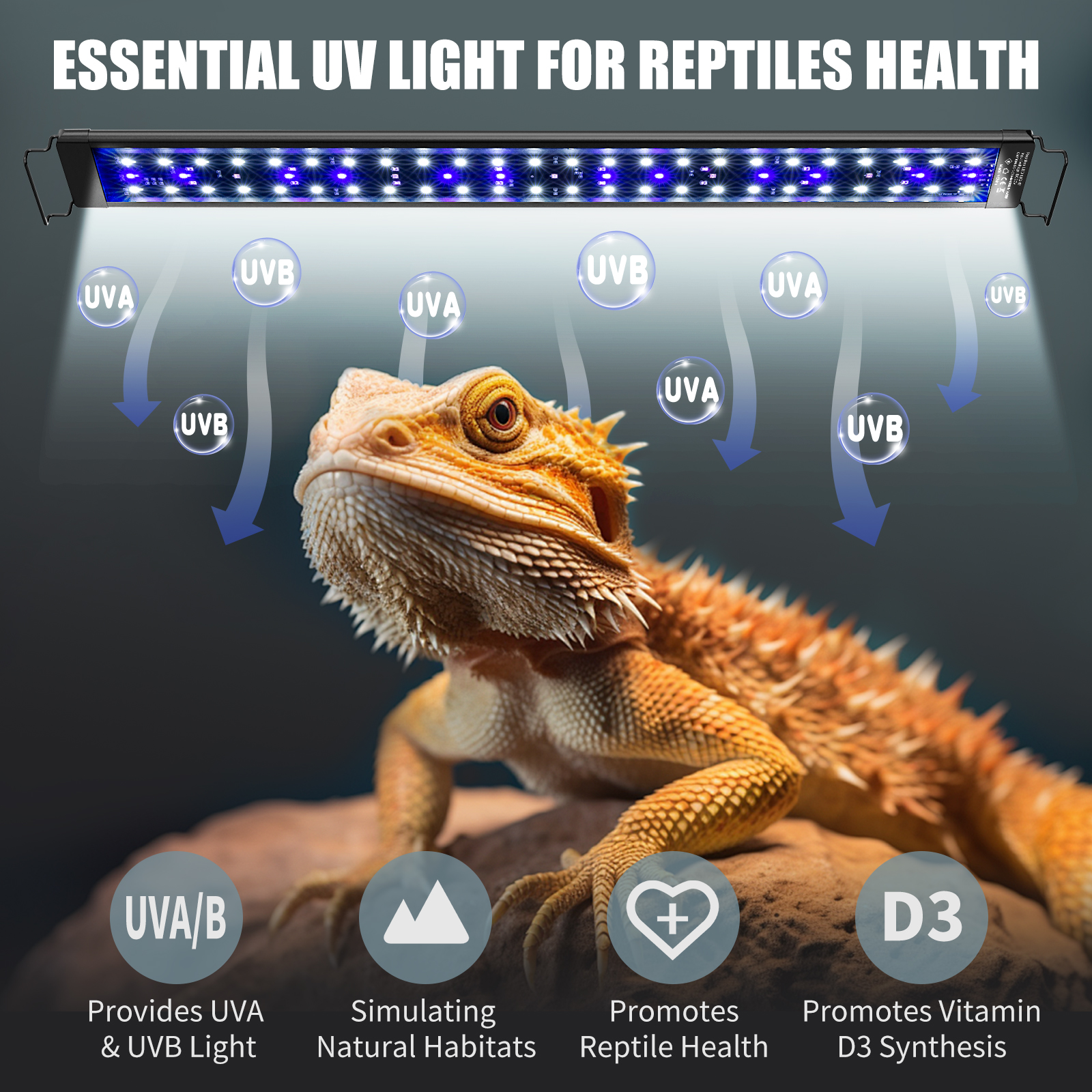 Tawatiler LED UVA UVB Light for Reptiles, Full Spectrum UVA & UVB Reptile Light with Auto 24-Hour Cycle Timer & 10 Dimmable with Controller for Turtles, Snakes, and Bearded Dragons - Image 2