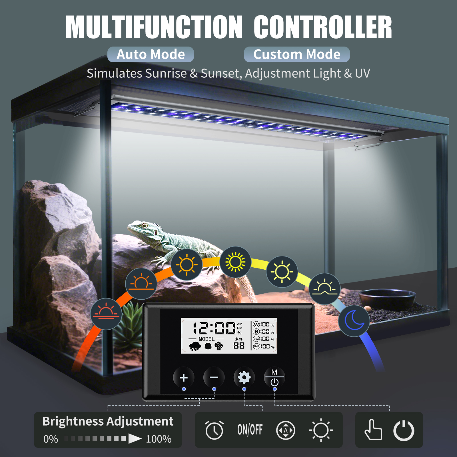 Tawatiler LED UVA UVB Light for Reptiles, Full Spectrum UVA & UVB Reptile Light with Auto 24-Hour Cycle Timer & 10 Dimmable with Controller for Turtles, Snakes, and Bearded Dragons - Image 3