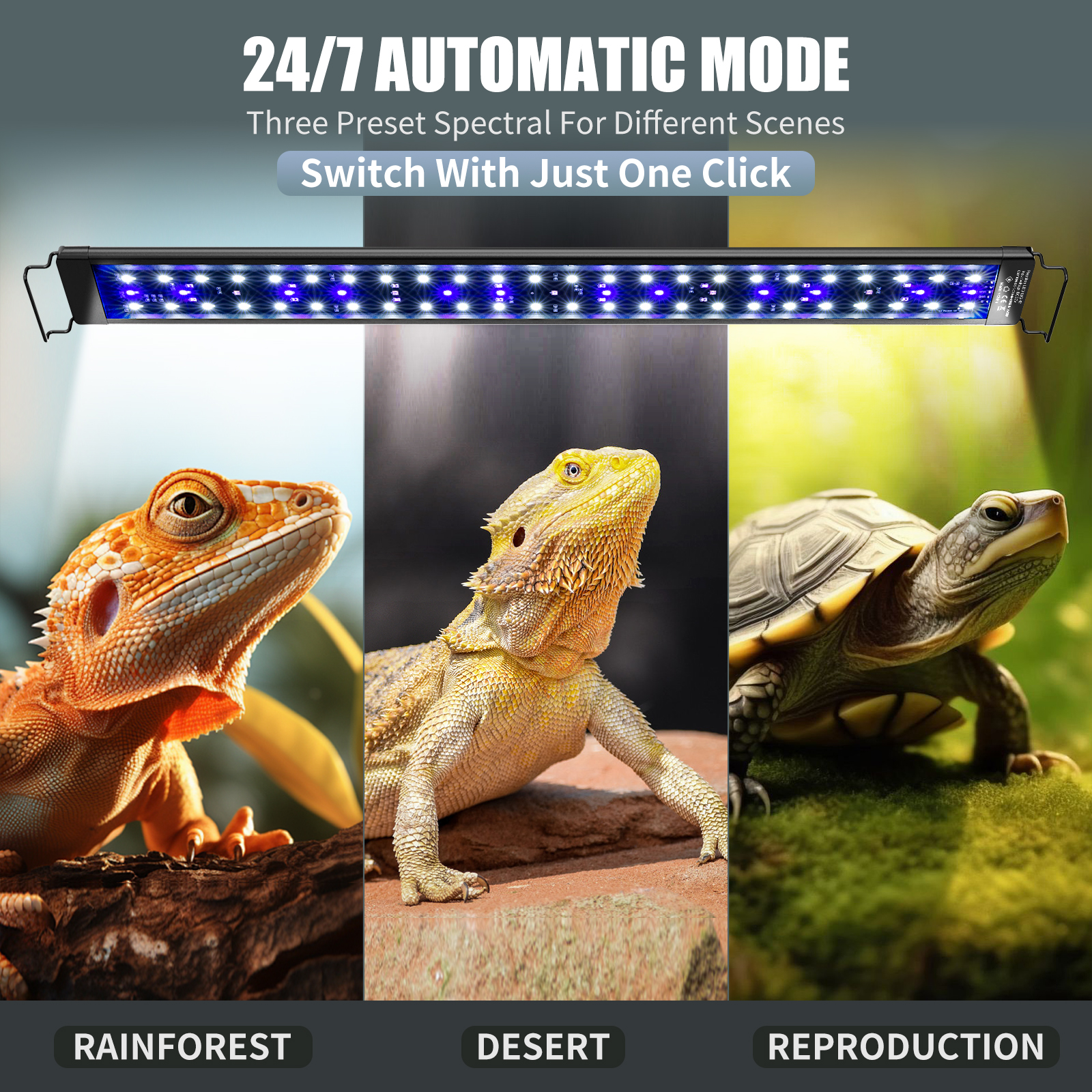 Tawatiler LED UVA UVB Light for Reptiles, Full Spectrum UVA & UVB Reptile Light with Auto 24-Hour Cycle Timer & 10 Dimmable with Controller for Turtles, Snakes, and Bearded Dragons - Image 4