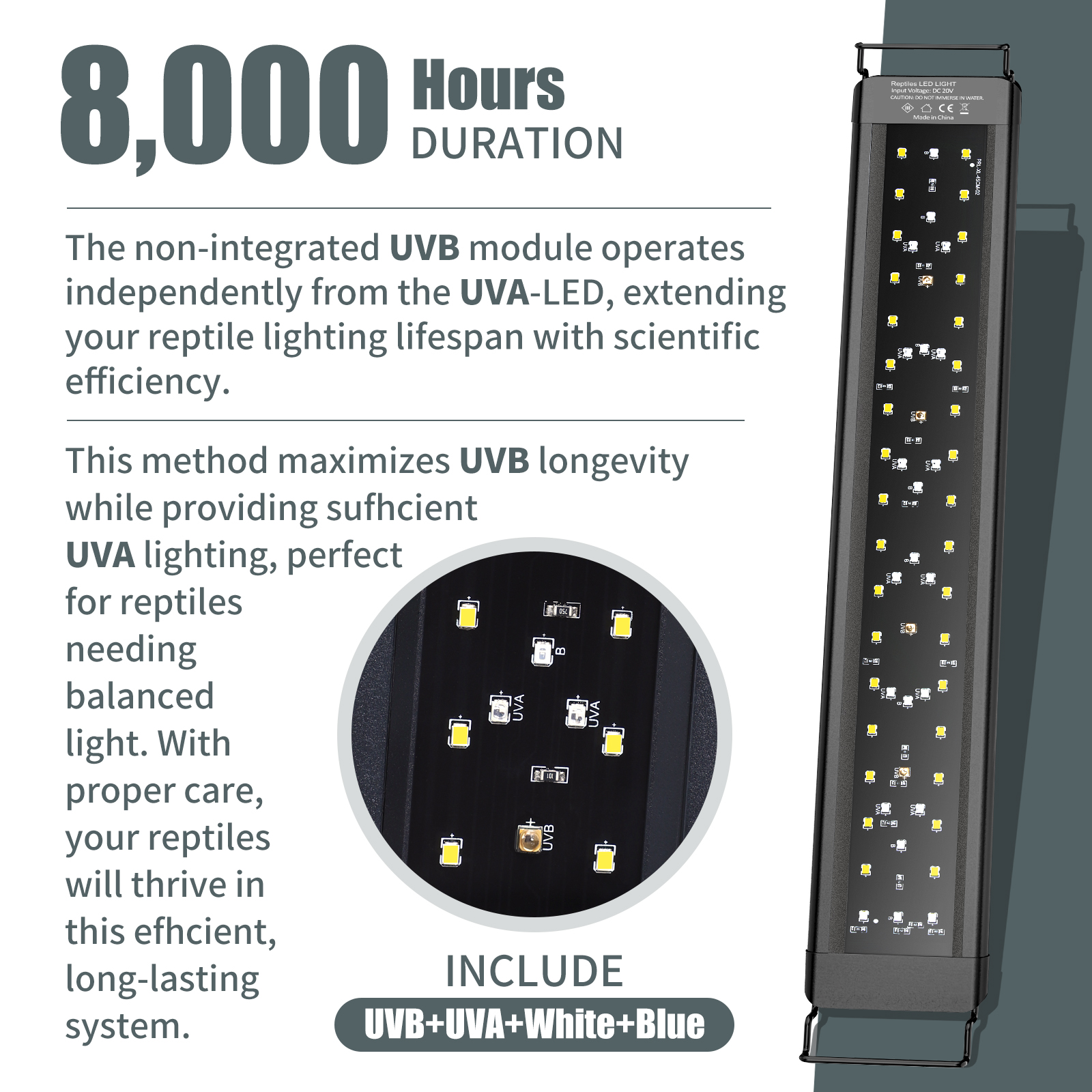 Tawatiler LED UVA UVB Light for Reptiles, Full Spectrum UVA & UVB Reptile Light with Auto 24-Hour Cycle Timer & 10 Dimmable with Controller for Turtles, Snakes, and Bearded Dragons - Image 6