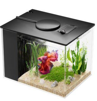 Tawatiler Small Fish Tank, 2.9L (0.78 Gal) Betta Fish Aquarium, Acrylic Small Fish Tank Kit with Water Filter Pump & LED Light, Ideal for Small Fish, Shrimp and Plants, Black