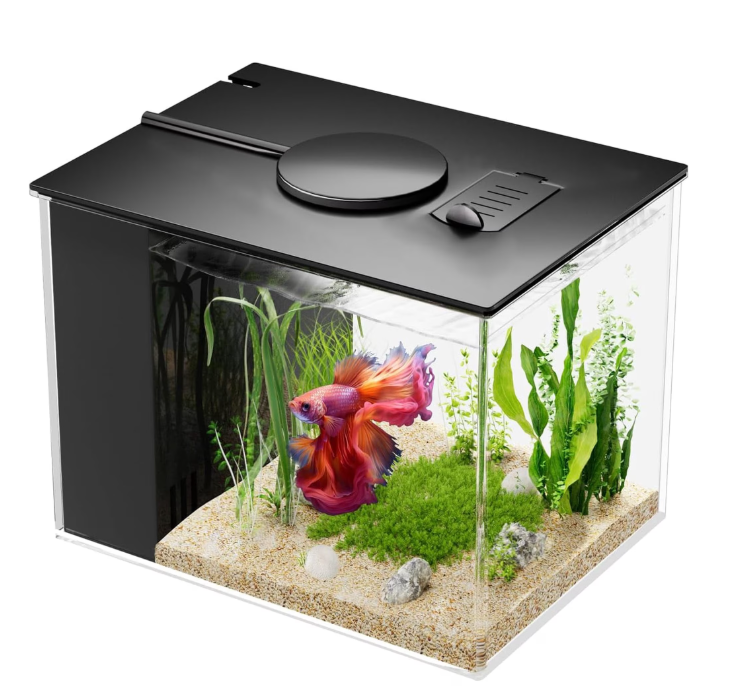 Tawatiler Small Fish Tank, 2.9L (0.78 Gal) Betta Fish Aquarium, Acrylic Small Fish Tank Kit with Water Filter Pump & LED Light, Ideal for Small Fish, Shrimp and Plants, Black